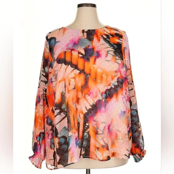 Torrid Neon Butterfly Print Chiffon Blouse Size 2 NWT - Picture 10 of 10
